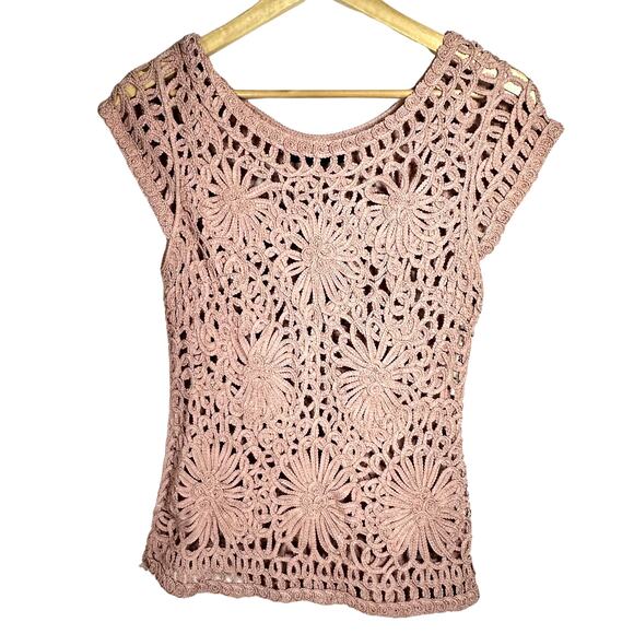 Nicole Miller New York Tops - NICOLE MILLER pink crochet lace top womans Medium Balletcore girlyglam fairycore